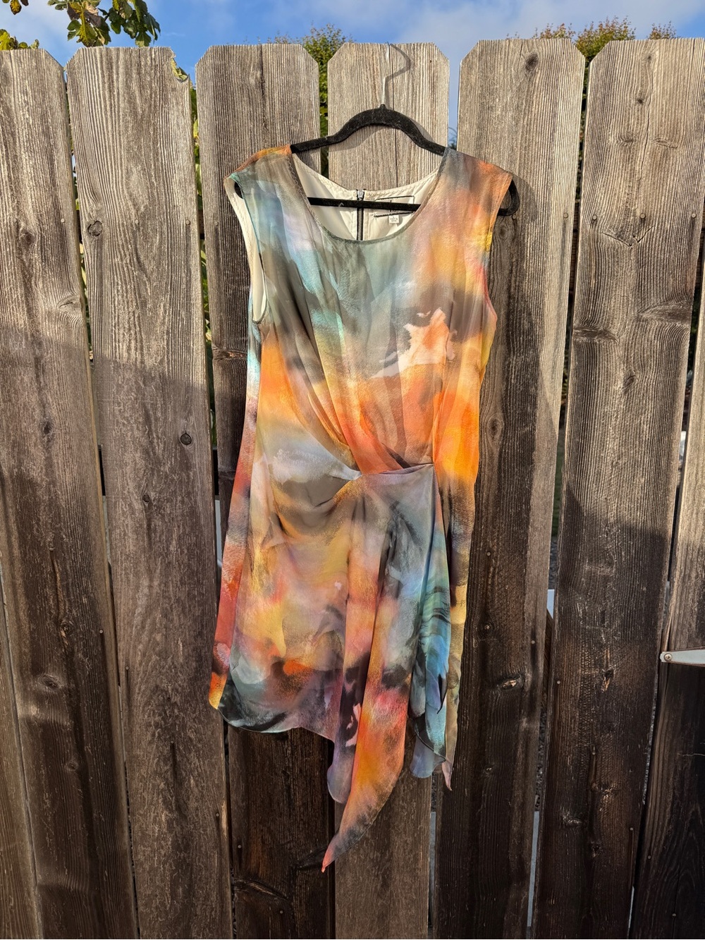 Vintage Sleeveless Multicolor Watercolor Asymmetrical Mini Dress Drapping